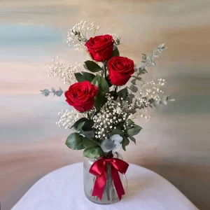 Bouquet de 3 roses rouges éternelles "Elsa"