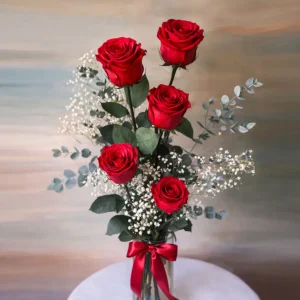 Bouquet de 5 roses rouges éternelles " Hélène"